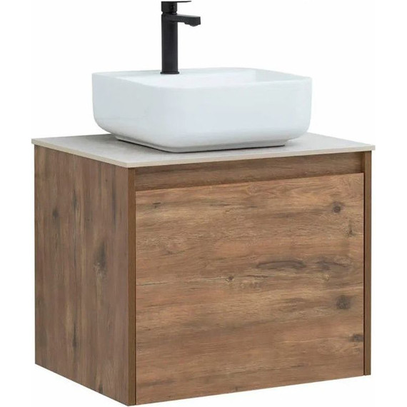 Тумба подвесная со столешницей Aquanet Nova Lite 60 см 249511 (1 ящик) дуб рустикальный, Цвет фасада: тёмное дерево фото 