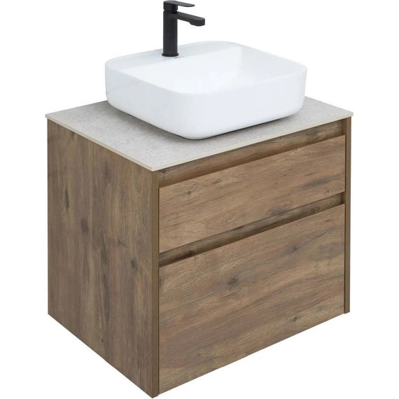 Тумба подвесная со столешницей Aquanet Nova Lite 60 см 249512 (2 ящика) дуб рустикальный, Цвет фасада: тёмное дерево фото 