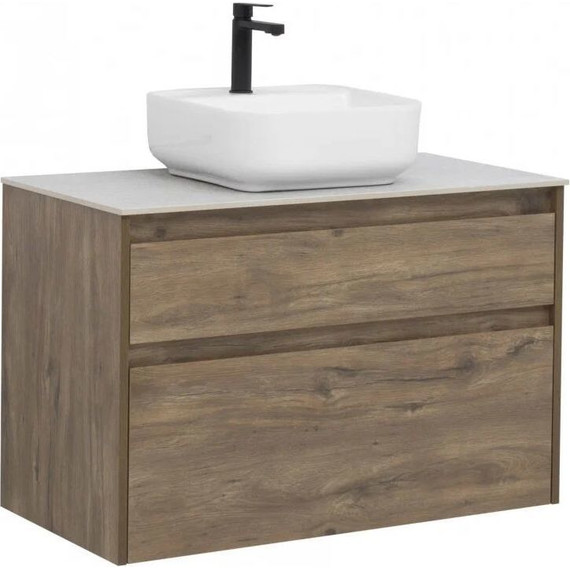 Тумба подвесная со столешницей Aquanet Nova Lite 90 см 249518 (2 ящика) дуб рустикальный, Цвет фасада: тёмное дерево фото 