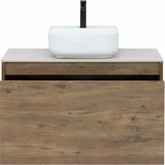 Тумба подвесная со столешницей Aquanet Nova Lite 90 см 249517 (1 ящик) дуб рустикальный, Цвет фасада: тёмное дерево фото 3