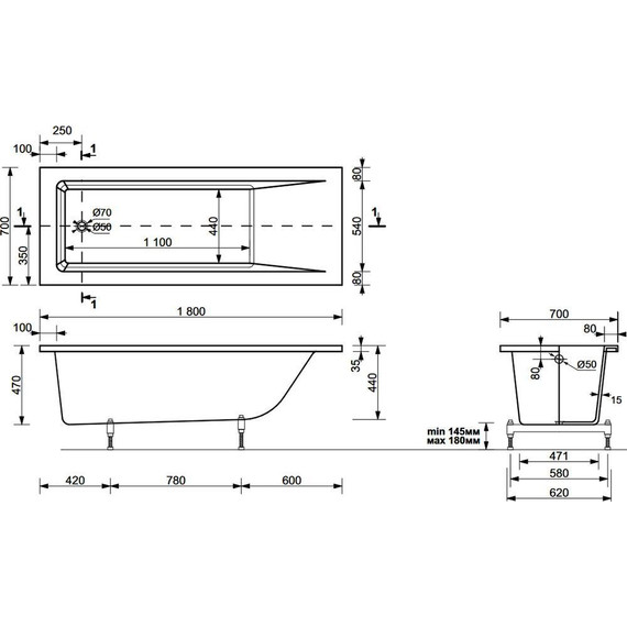Ванна каменная Эстет Дельта 180х70 см ФР-00010113 фото 9