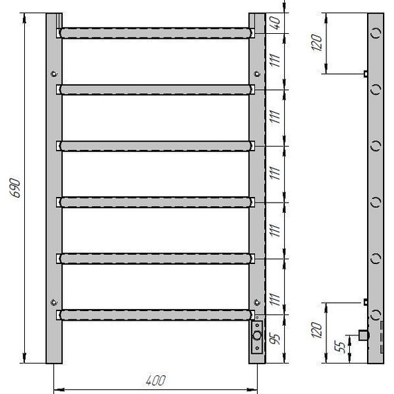 Полотенцесушитель электрический Grois Laura GR-131 R П6 400x700 мм, белый фото 3