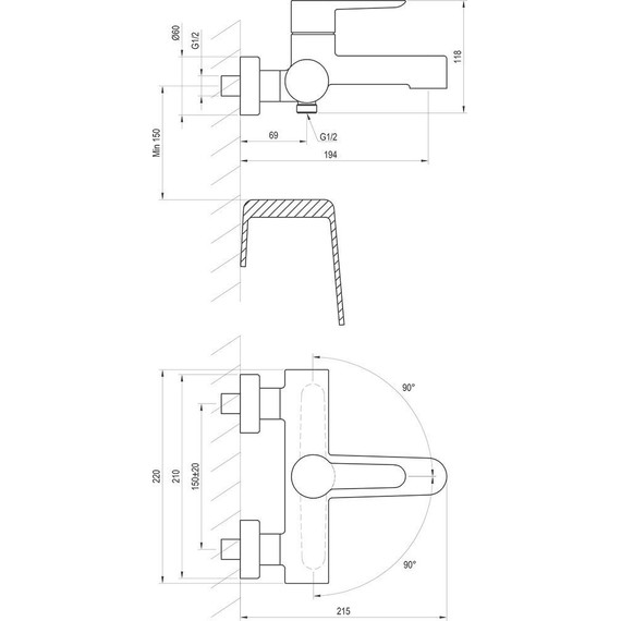 Смеситель для ванны Ravak Puri X070185, чёрный матовый фото 6