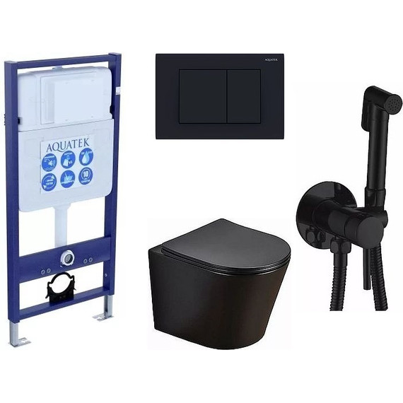 Инсталляция Aquatek Standart 50 с подвесным безободковый унитазом Azario Teramo и гигиеническим душем Haiba фото 