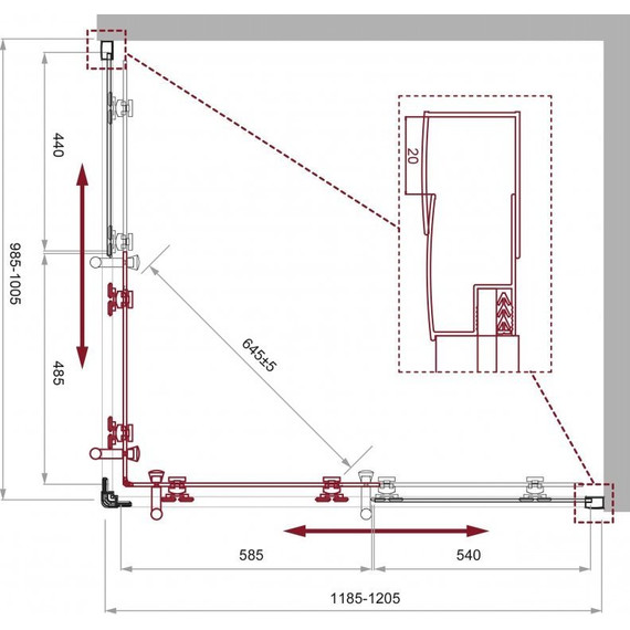 Душевое ограждение BelBagno 120x100 см UNO-195-AH-2-120/100-C-Cr, хром/прозрачное - 5 Душевое ограждение BelBagno 120x100 см UNO-195-AH-2-120/100-C-Cr, хром/прозрачное фото 5