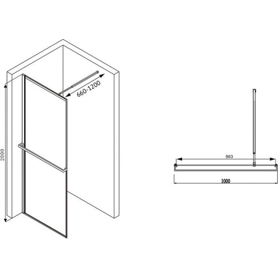Душевая перегородка Abber Immer Offen 100 см AG60100B8 (стекло 8 мм), черный/прозрачное фото 3