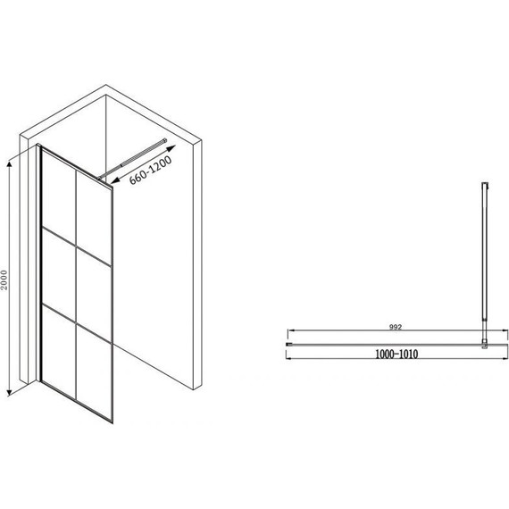 Душевая перегородка Abber Immer Offen 100 см AG62100B8 (стекло 8 мм), черный/прозрачное фото 3