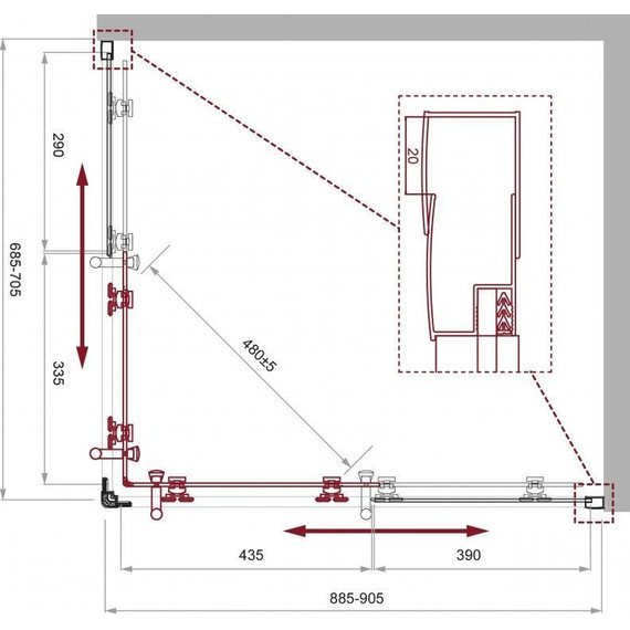 Душевое ограждение BelBagno 90x70 см UNO-195-AH-2-90/70-P-Cr, хром/матовое фото 7