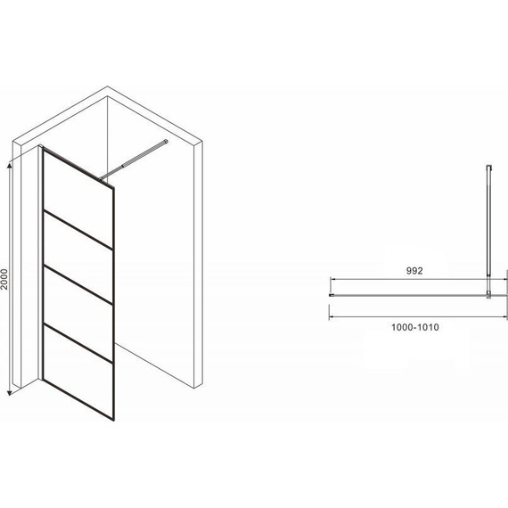 Душевая перегородка Abber Immer Offen 100 см AG65100B, черный/прозрачное фото 3
