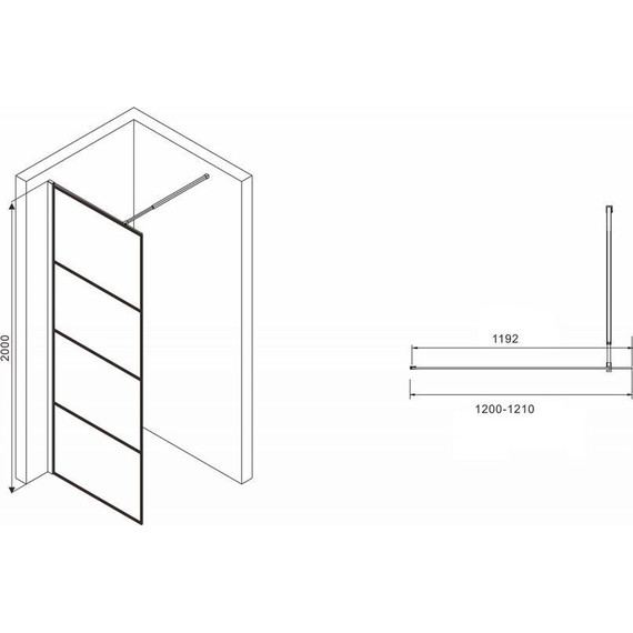 Душевая перегородка Abber Immer Offen 120 см AG65120B, черный/прозрачное фото 2