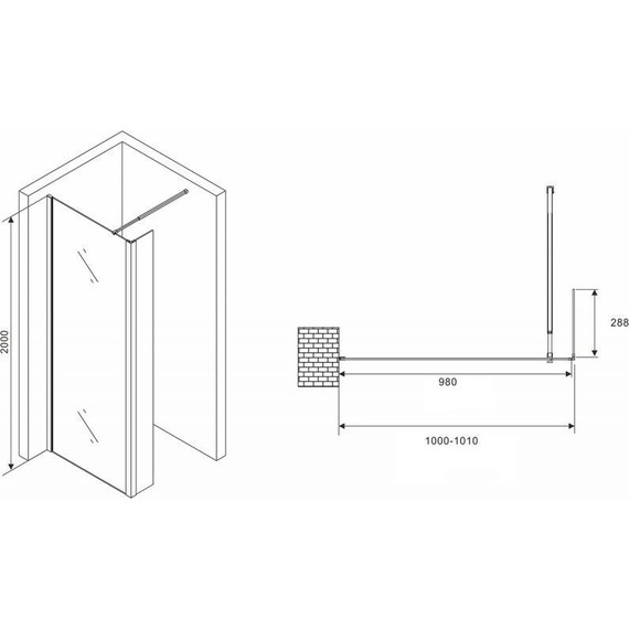 Душевая перегородка Abber Immer Offen 100 см AG66100B, черный/прозрачное фото 3