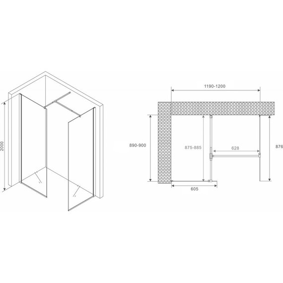 Душевое ограждение Abber Immer Offen 120х90 см AG67129B, черный/прозрачное - 3 Душевое ограждение Abber Immer Offen 120х90 см AG67129B, черный/прозрачное фото 3