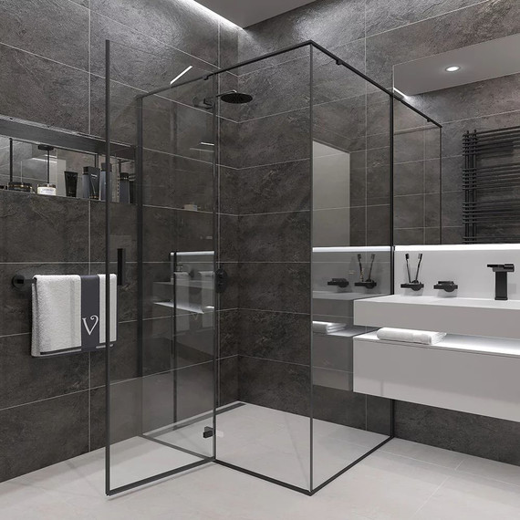 Душевое ограждение Veconi Rovigo 100x90 см RV073B-10090-01-C4, чёрный/прозрачное фото 3