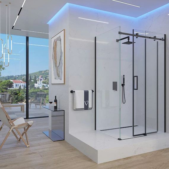 Душевое ограждение Veconi Rovigo 130x90 см RV074B-13090-01-C4 (стекло 8 мм) чёрный/прозрачное фото 3