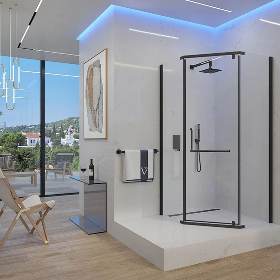 Душевое ограждение Veconi Rovigo 100x100 см RV36B-100-01-C5, чёрный/прозрачное - 3 Душевое ограждение Veconi Rovigo 100x100 см RV36B-100-01-C5, чёрный/прозрачное фото 3