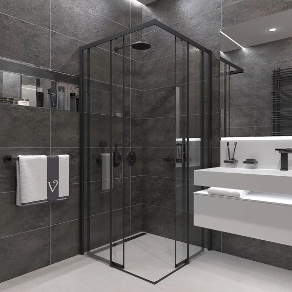 Душевое ограждение Veconi Rovigo 90x90 см RV47B-90-01-C4, чёрный/прозрачное фото 3