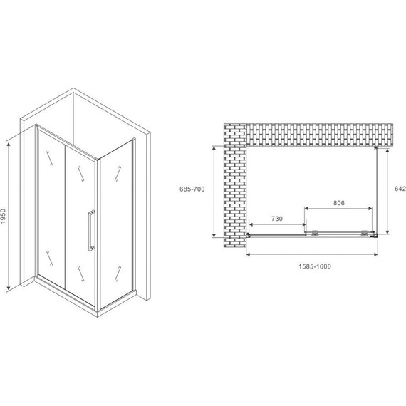 Душевое ограждение Abber Schwarzer Diamant 160х70 см AG30160H-S70, хром/прозрачное фото 5