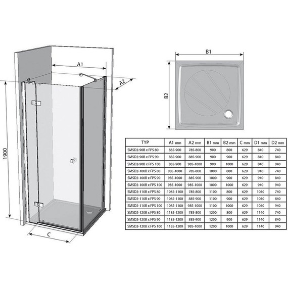 Душевое ограждение Ravak SmartLine SMSD2+SMPS 90 см L, хром/прозрачное фото 5