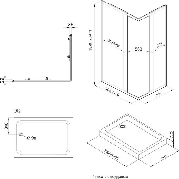 Душевое ограждение Triton Вента 120x80 см, хром/прозрачное - 2 Душевое ограждение Triton Вента 120x80 см, хром/прозрачное фото 2