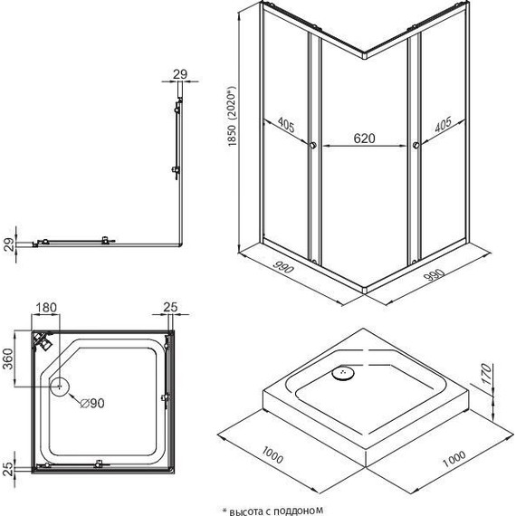 Душевое ограждение Triton Вента 100x100 см, хром/прозрачное фото 8
