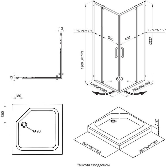 Душевое ограждение Triton Каппа 90x90 см, хром/прозрачное фото 2