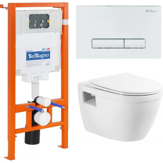 Инсталляция с подвесным безободковым унитазом BelBagno Loto BB070CHR/SC/BB002-80/BB005-PR-CHROME (кнопка смыва Genova, белый) фото 