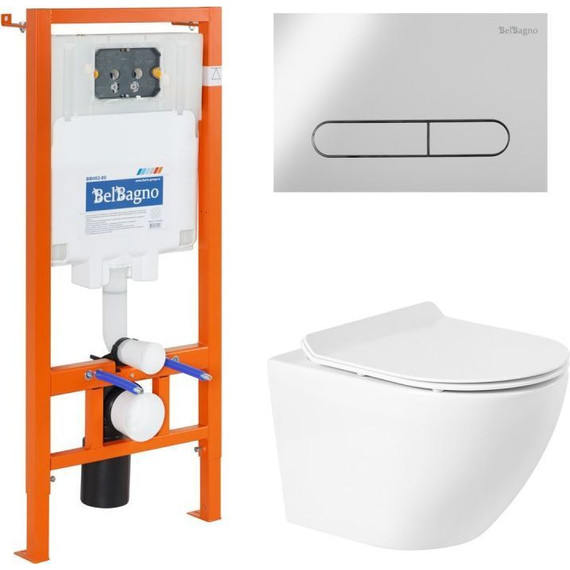 Инсталляция с подвесным безободковым унитазом BelBagno Sfera-R BB046CHR/BB2111SC/BB002-80/BB005-PR-CHROME (кнопка смыва Prospero, хром глянцевый) фото 