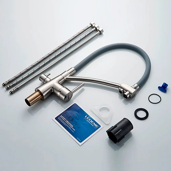 Смеситель для кухни Ledeme L4855A-9, сатин/серый фото 3