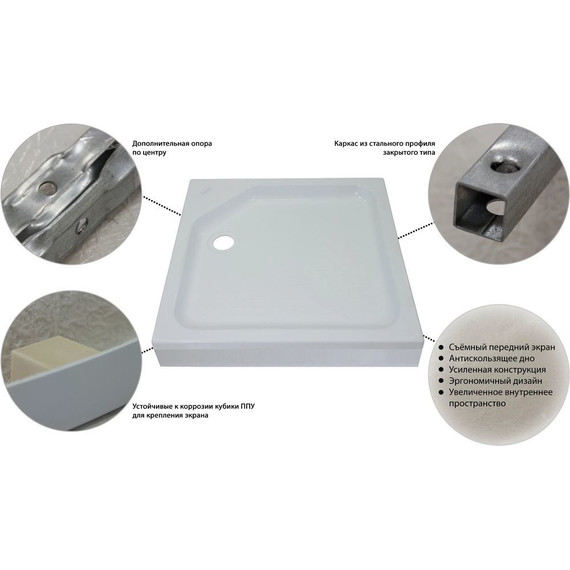 Поддон акриловый Тритон ПД1 90x90 см (каркас и панель в комплекте) фото 4