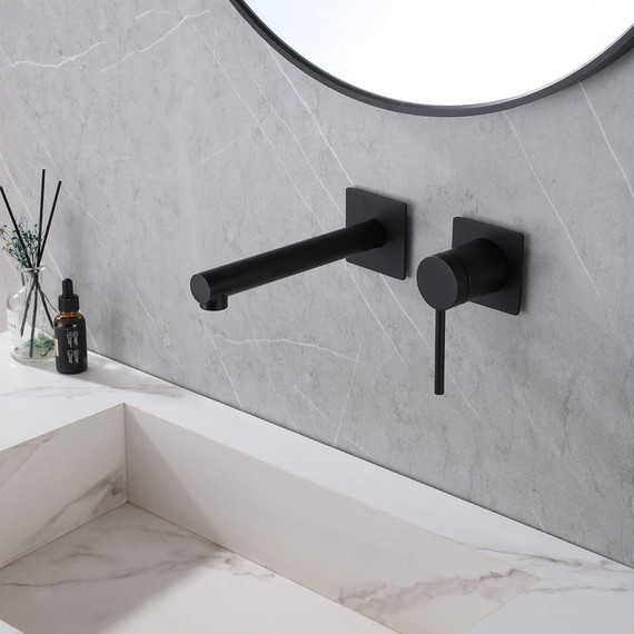 Смеситель для раковины настенный Abber Emotion AF8812B (со скрытой частью) черный матовый, Цвет производителя: чёрный матовый фото 2