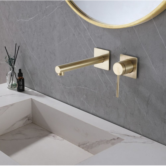 Смеситель для раковины настенный Abber Emotion AF8812G (со скрытой частью) золото матовое, Цвет производителя: золото матовое фото 2