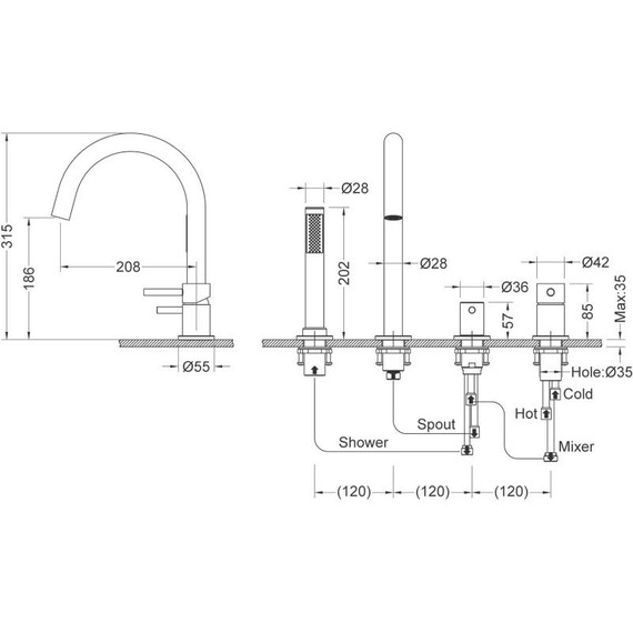 Смеситель для ванны Timo Saona 2320/17Y, золото матовое - 2 Смеситель для ванны Timo Saona 2320/17Y, золото матовое фото 2
