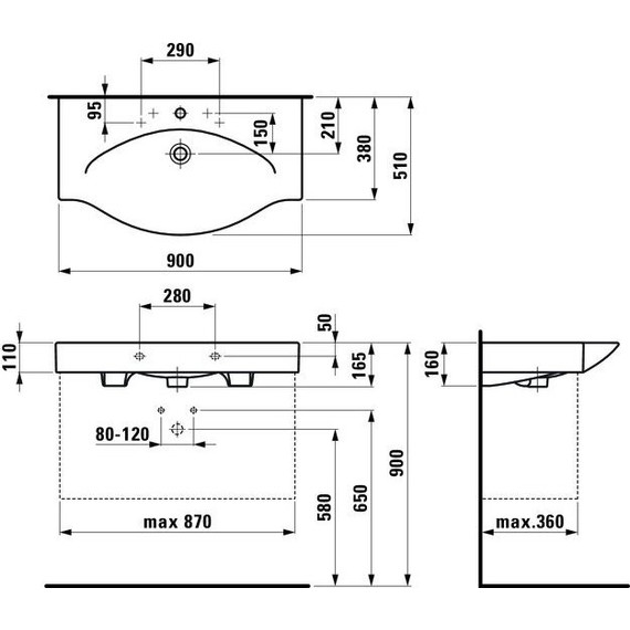 Раковина Laufen Palace 90 см 8.1170.2.000.104.1 - 5 Раковина Laufen Palace 90 см 8.1170.2.000.104.1 фото 5