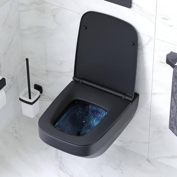 Унитаз подвесной Am.Pm Inspire V2.0 FlashClean C50A1700MBSC с сиденьем микролифт, черный матовый, Цвет производителя: чёрный матовый фото 4
