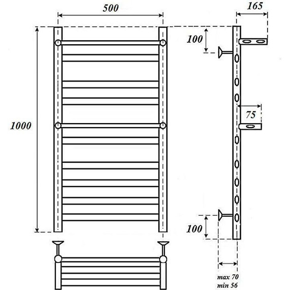 Полотенцесушитель электрический Point Артемида с полкой П8 500x1000 мм PN14150PE (возможность скрытого подключения) фото 5