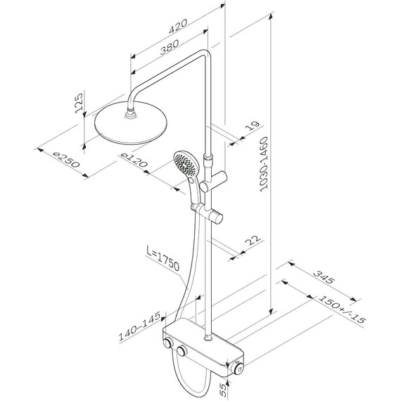 Душевая стойка с термостатом Am.Pm Inspire V2.0 F0750A400, Цвет производителя: хром фото 17