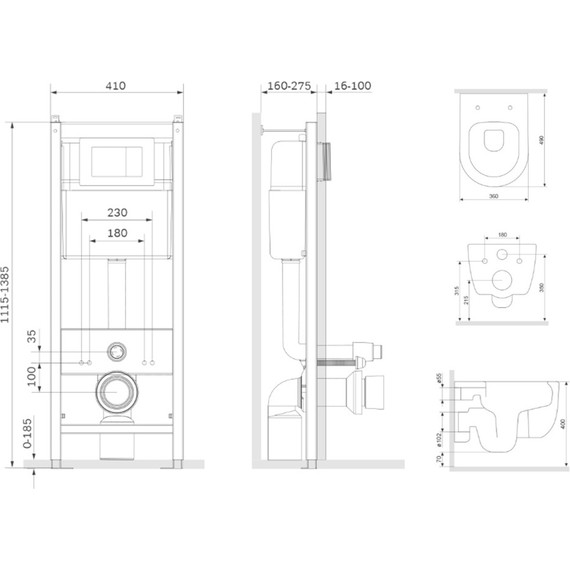 Инсталляция с подвесным унитазом Damixa Sirius DX86.IS10151.1700 (кнопка хром) фото 3