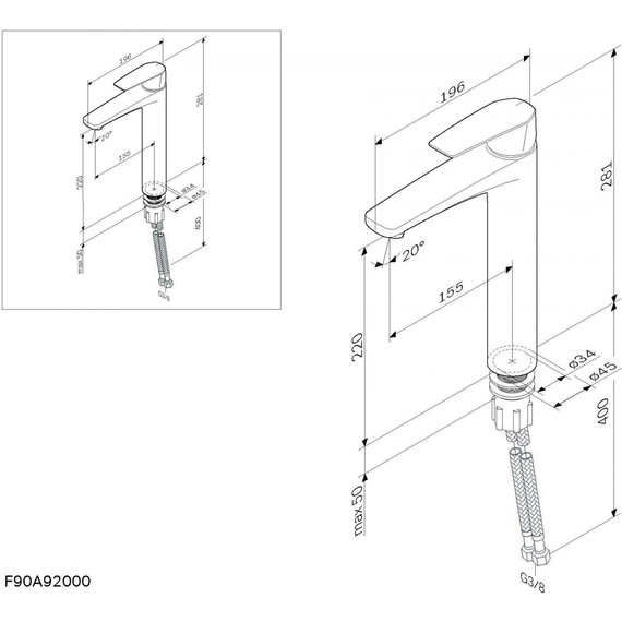 Смеситель для раковины высокий Am.Pm Gem F90A92000, Цвет производителя: хром - 12 Смеситель для раковины высокий Am.Pm Gem F90A92000, Цвет производителя: хром фото 12
