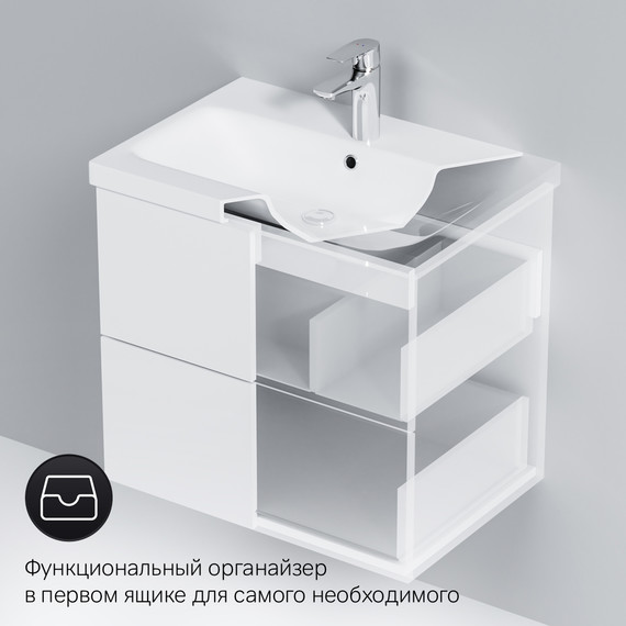 Тумба подвесная с раковиной Am.Pm Gem 60 см M90FHX06022WG, белый глянец, Цвет фасада: белый фото 12