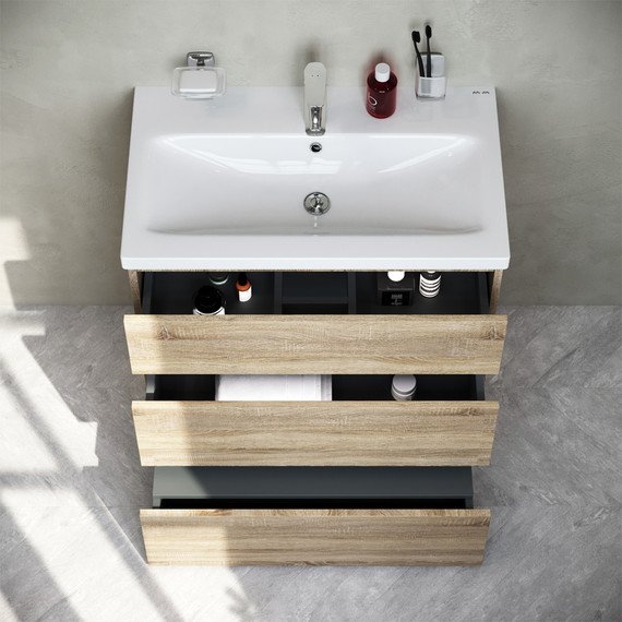 Тумба напольная с раковиной Am.Pm Gem S 75 см M91FSX0752OF, светлый дуб, Цвет фасада: светлое дерево фото 3