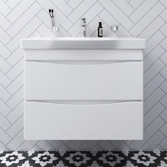 Тумба подвесная с раковиной Am.Pm Like 80 см M80FHX0802WG, белый глянцевый фото 2