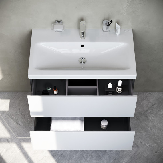 Тумба подвесная с раковиной Am.Pm Gem 75 см M90FHX07522WG, белый глянец, Цвет фасада: белый глянцевый - 6 Тумба подвесная с раковиной Am.Pm Gem 75 см M90FHX07522WG, белый глянец, Цвет фасада: белый глянцевый фото 6