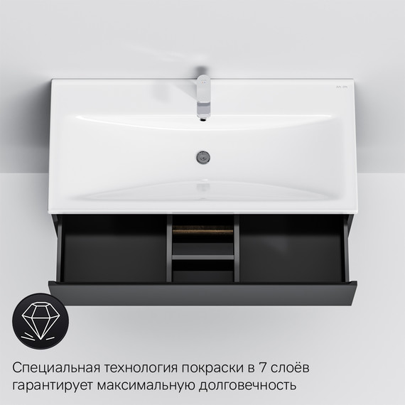 Тумба подвесная с раковиной Am.Pm X-Joy 100 см M85AFHX1002BM, черный матовый, Цвет фасада: чёрный фото 8