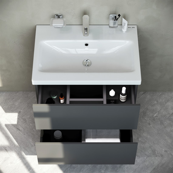 Тумба подвесная с раковиной Am.Pm Gem 60 см M90FHX06022GM, графит матовый, Цвет фасада: чёрный фото 3