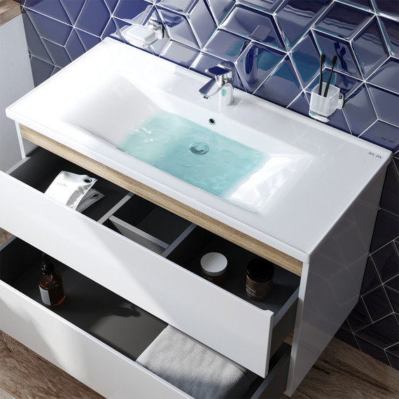 Тумба подвесная с раковиной Am.Pm X-Joy 100 см M85AFHX1002WG, белый глянцевый, Цвет фасада: белый фото 5