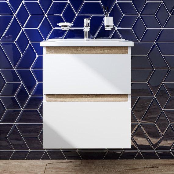 Тумба подвесная с раковиной Am.Pm X-Joy 55 см M85AFHX0552WG, белый глянцевый, Цвет фасада: белый фото 2