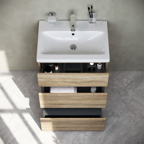 Тумба напольная с раковиной Am.Pm Gem S 60 см M91FSX0602OF, светлый дуб, Цвет фасада: светлое дерево фото 3