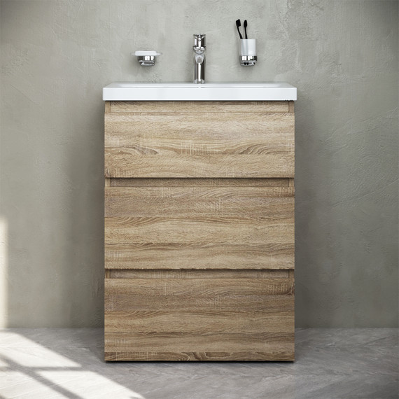 Тумба напольная с раковиной Am.Pm Gem S 60 см M91FSX0602OF, светлый дуб, Цвет фасада: светлое дерево фото 2