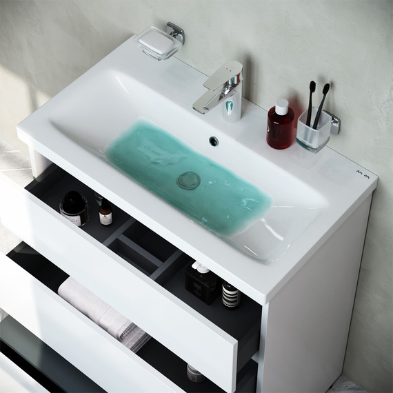 Тумба напольная с раковиной Am.Pm Gem S 75 см M91FSX0752WG, белый глянцевый, Цвет фасада: белый фото 5