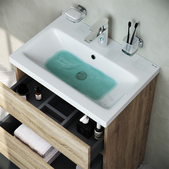 Тумба напольная с раковиной Am.Pm Gem S 60 см M91FSX0602OF, светлый дуб, Цвет фасада: светлое дерево фото 5